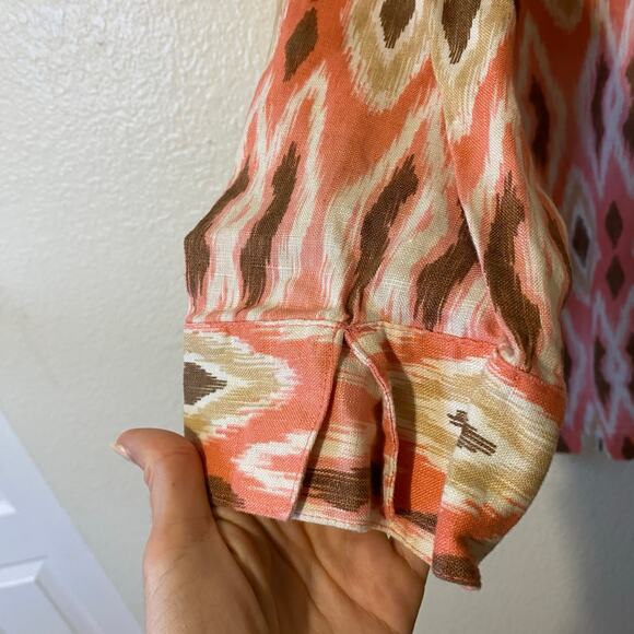 JM Collection 100% Linen Boho Tunic Top Shirt Roll Tab Pink Casual Summer Sz 18 - Picture 4 of 6